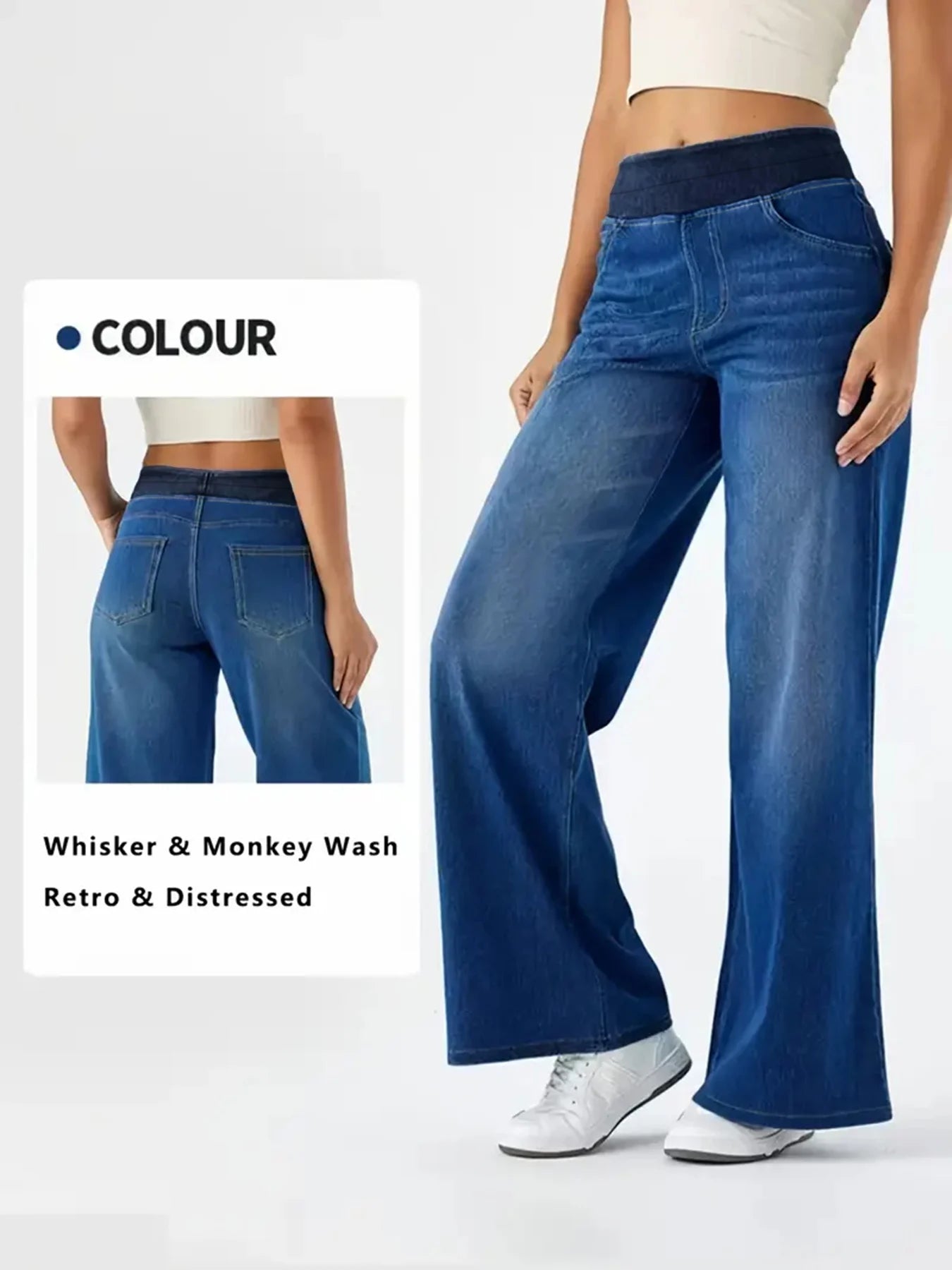 Women's Jeans New Elastic Waist High Stretch Loose Straight-Leg Pants Trendy Comfortable Versatile Cross-Border